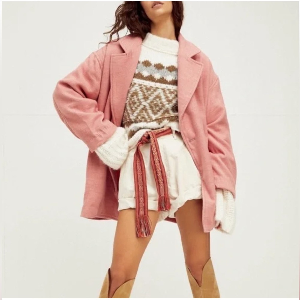 Free People Hannah Slouchy Oversized Pink Blazer Coat Size Medium